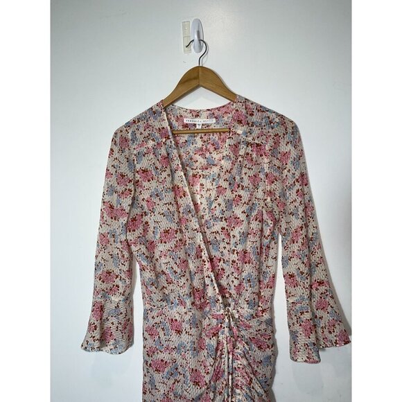 Veronica‎ Beard Sean White multi color floral silk ruched dress size 4 - Picture 3 of 10